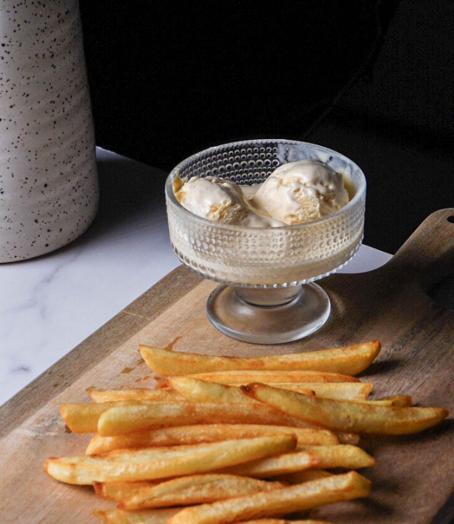 Homemade Vanilla Ice Cream with French Fries