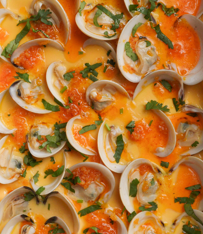 baked egg custard with clams
