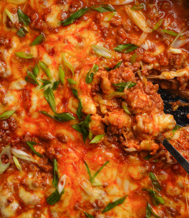 Cheesy Gochujang Beef & Eggs