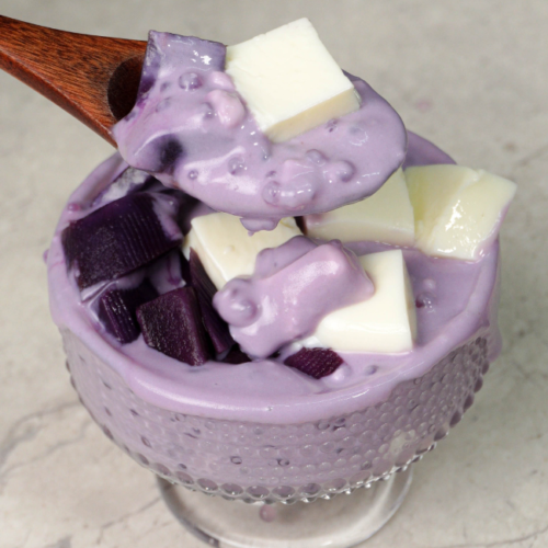 purple sweet potato sago with milk jelly
